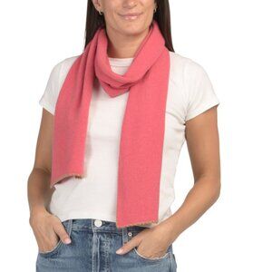 PORTOLANO Green/pink Lambswool Blend Scarf With Contrast Whip Stitch Trim